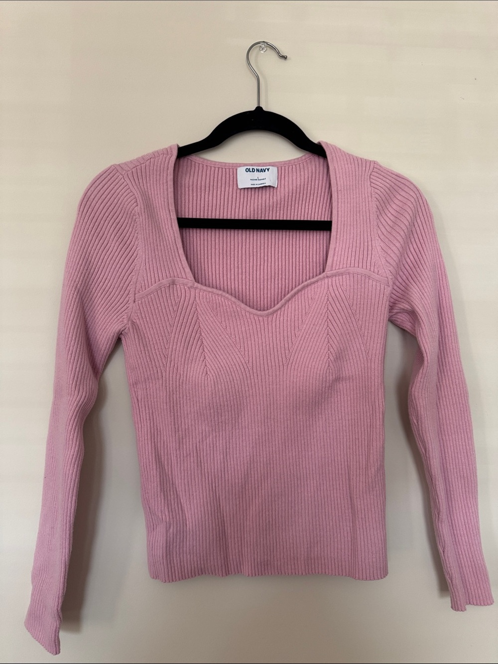 Old Navy Pink Ribbed Sweetheart Long-Sleeve Top